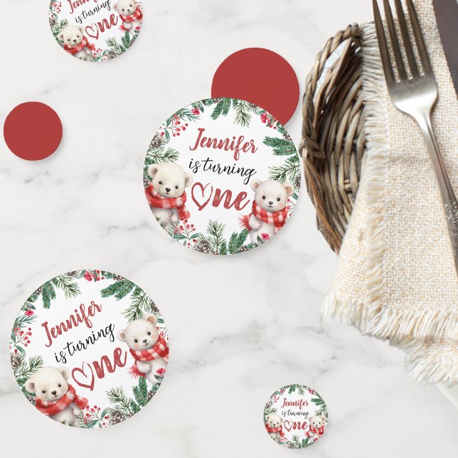 Confettis Ours polaire mignon Noël 1er anniversaire (Créateur téléchargé)