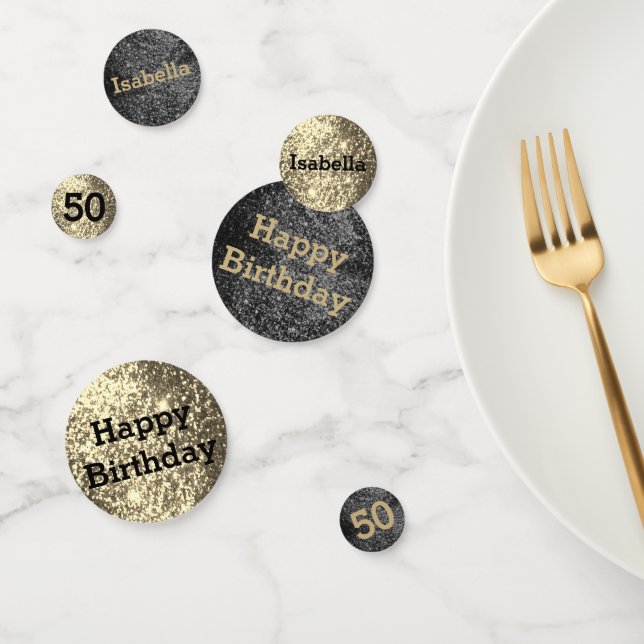 Confettis Parties scintillant d'anniversaire Noir et Or Conf (Groupe)