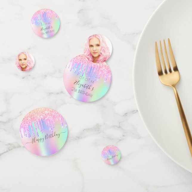 Confettis Parties scintillant rose goutte photo holographiqu (Groupe)
