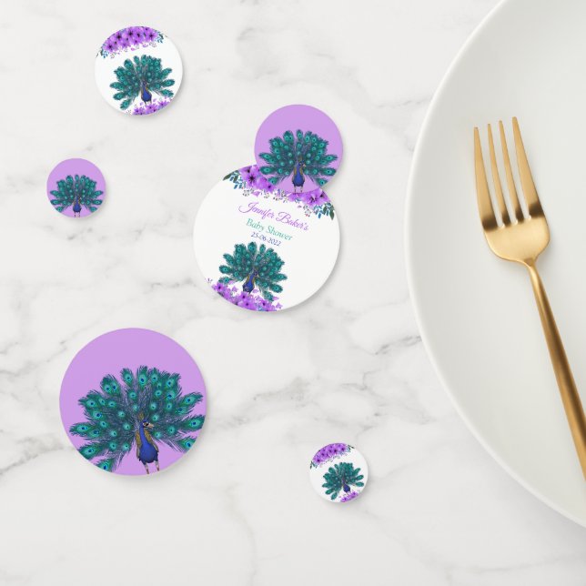 Confettis Peacock vert et bleu | Fleurs d'aquarelle violette (Groupe)