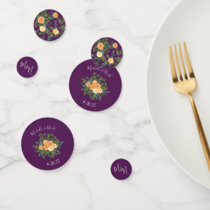 Confettis Pêche & Plum Purple Peony & Rose Floral Mariage