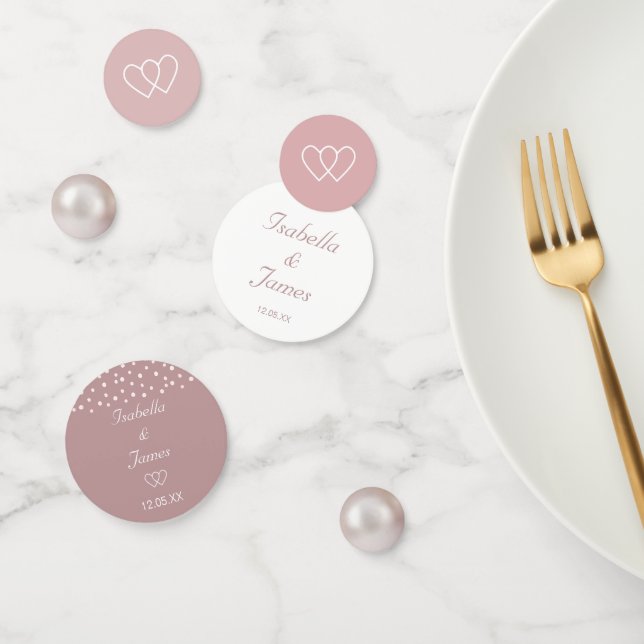 Confettis Perles et coeurs chics sur Mariage rose poussiéreu (Groupe)