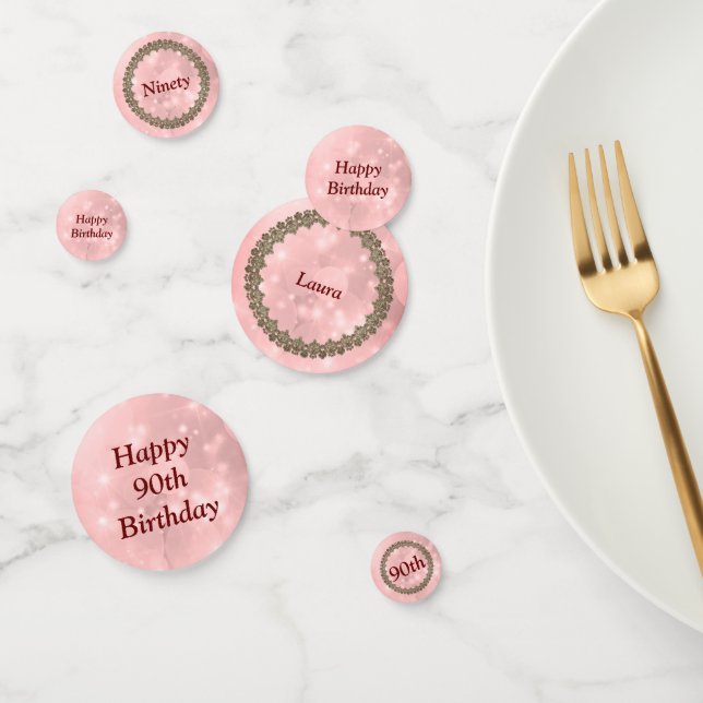 Confettis Personnalisé rose brillant Joyeux 90e anniversaire (Groupe)