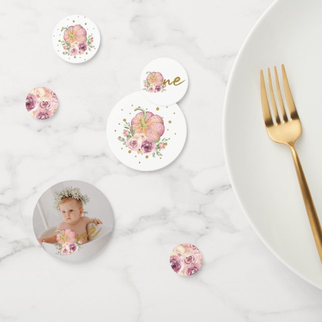 Confettis Petit Citrouille Premier anniversaire Pink Photo (Groupe)