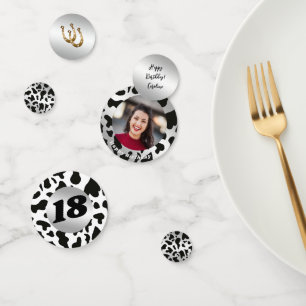 Confettis Photo & Argent Black Cow Spots avec fer à cheval