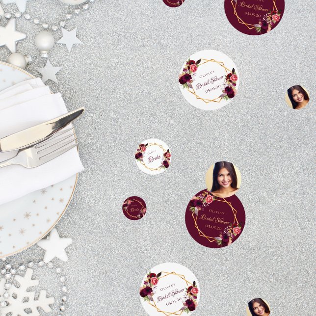 Confettis Photo de fleurs bordeaux pour une fête prénuptiale (Créateur téléchargé)