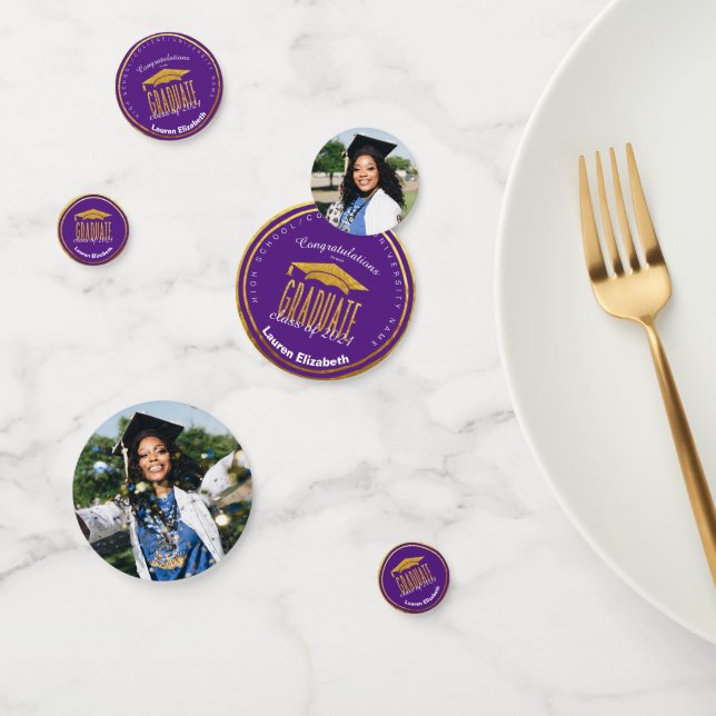 Confettis Photo moderne Purple Gold Graduation Table Confett (Groupe)