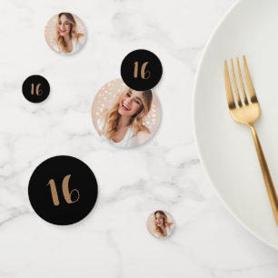 Confettis Photo personnalisée 16e anniversaire Noir et or