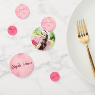 Confettis Photo personnalisée et anniversaire rose du bonbon