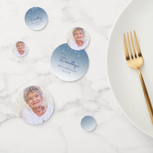 Confettis Photo personnalisée Parties scintillant bleue 90e  (Groupe)