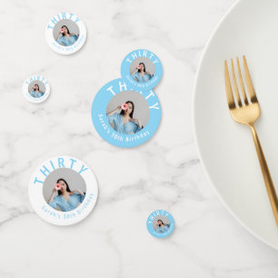 Confettis Photo personnalisée Sky Blue 30th Birthday Table C
