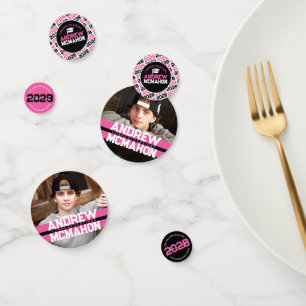 Confettis Pink & Black Graduation Photo Parti Personnalisé