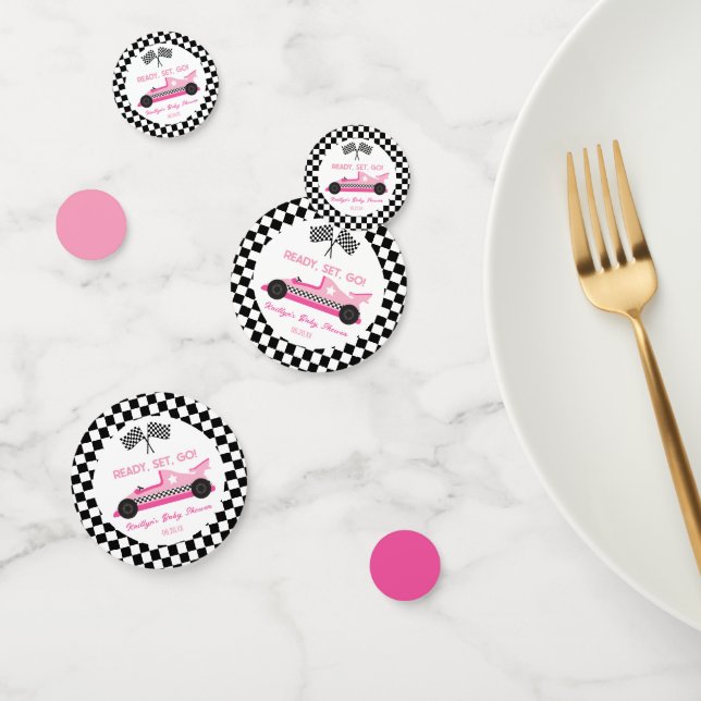 Confettis Pink Black Race Car Ready Set Go Baby shower (Groupe)