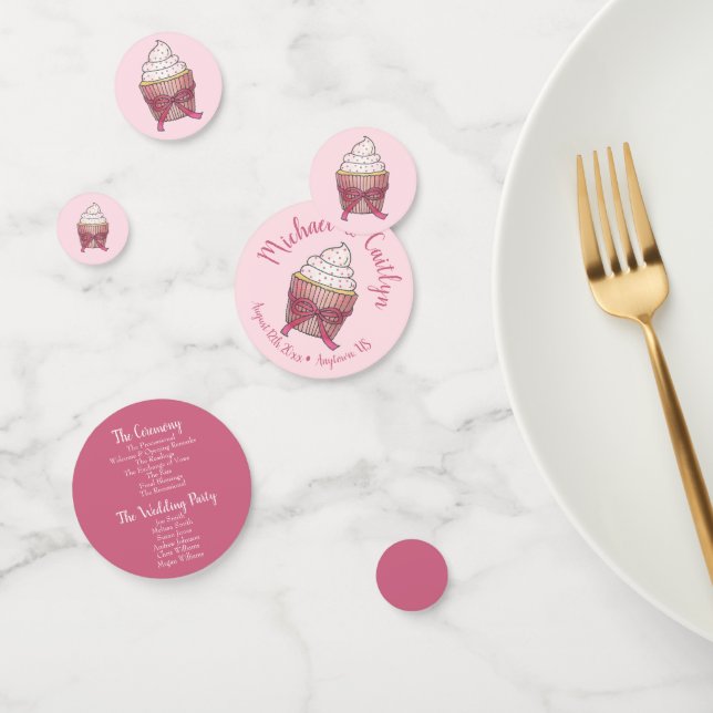 Confettis Pink Bow Cupcake Love Cake Wedding Programme (Groupe)