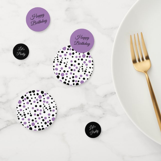 Confettis Polka violet et noire point anniversaire (Groupe)