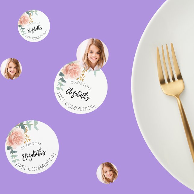 Confettis Première communion rose photo de fleur d'or (Créateur téléchargé)