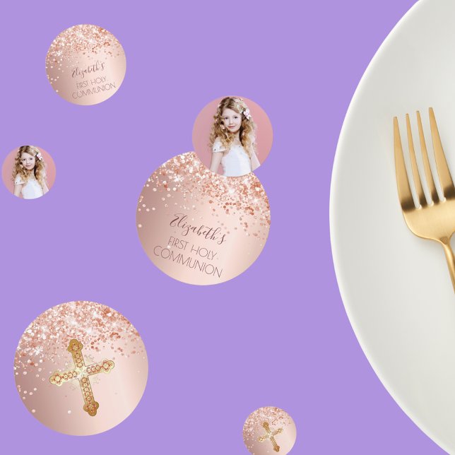 Confettis Première sainte communion rose photo d'or (Créateur téléchargé)
