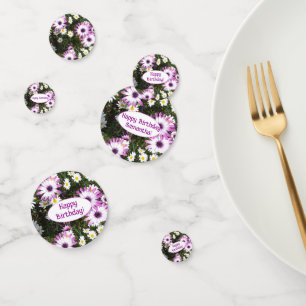 Confettis Purple and White Daisy Anniversaire Nom personnali