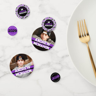 Confettis Purple & Black Graduation Photo Parti Personnalisé