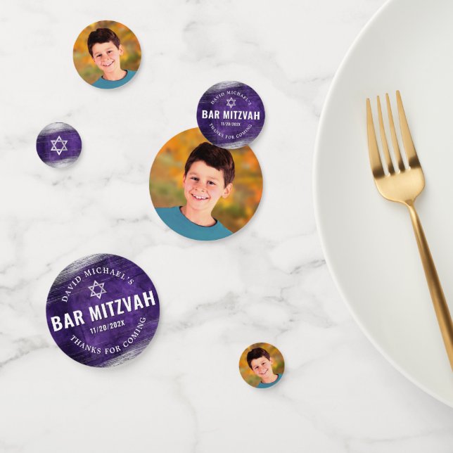 Confettis Purple Photo Bar Mitzvah Silver Foil Aquarelle (Groupe)