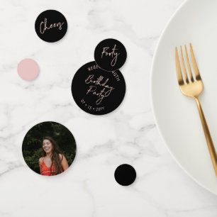 Confettis Quarante   Rose Gold & Black Modern 40e anniversai