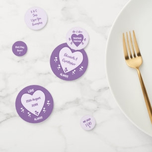 Confettis Réception de mariage Purple et Lilac coeurs table