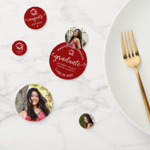 Confettis Red 3 Photo Graduation Modern Script Hearts Casque