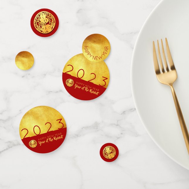 Confettis Red Gold Rabbit découpe papier 2023 Golden Party C (Groupe)