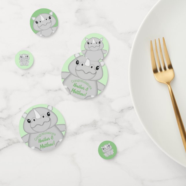 Confettis Rhino Baby shower vert (Groupe)