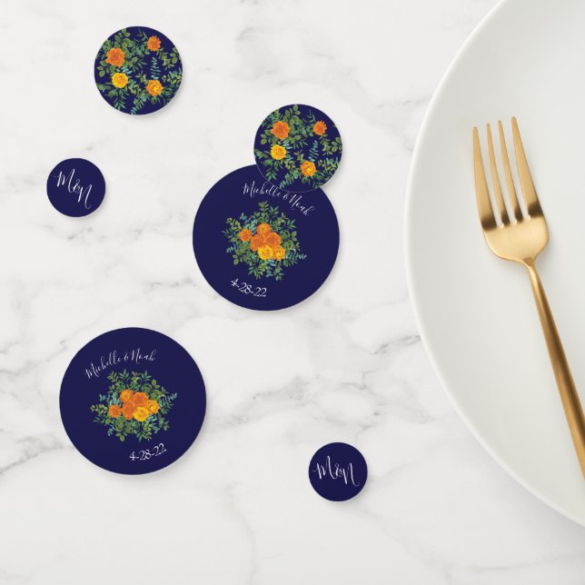 Confettis Rose bleu et orange Floral Mariage moderne (Groupe)