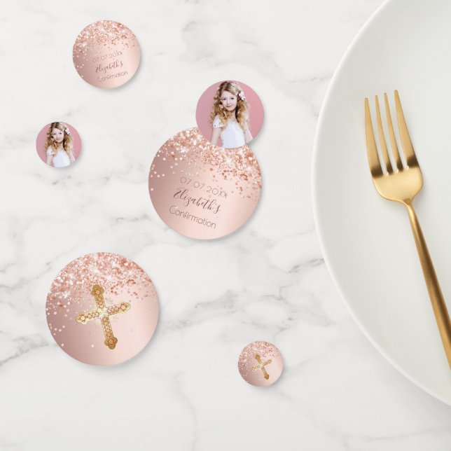 Confettis Rose de confirmation parties scintillant en or pho (Groupe)