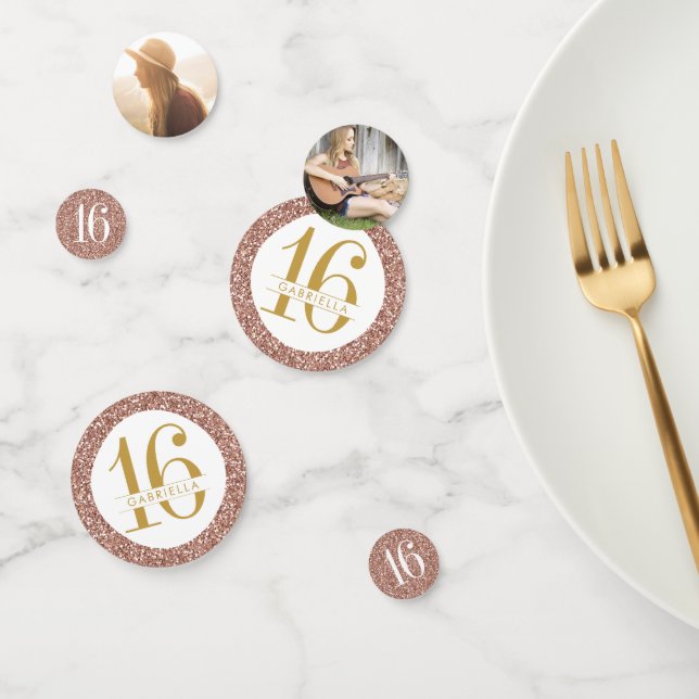 Confettis Rose Gold Rose Parties scintillant Sweet 16 Nom et (Groupe)