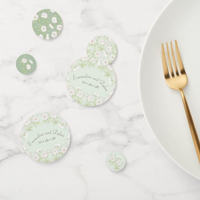 Confettis Sage Green White Rose Wedding (Groupe)