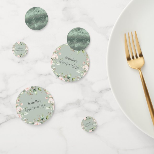 Confettis Sage Vert Floral Aquarelle Parties scintillant Qui (Groupe)