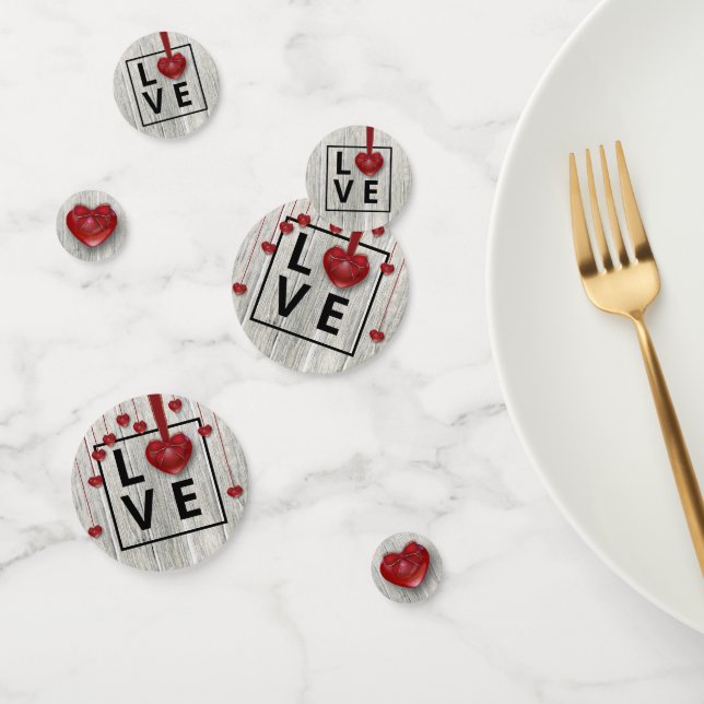Confettis Saint Valentin AMOUR Coeurs rouges Moderne Bois ru (Groupe)