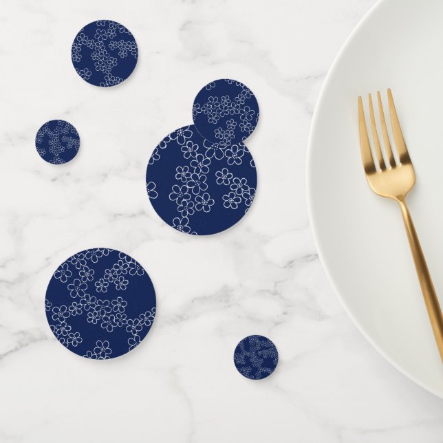 Confettis Sakura de cerisier japonais blanc sur bleu (Groupe)