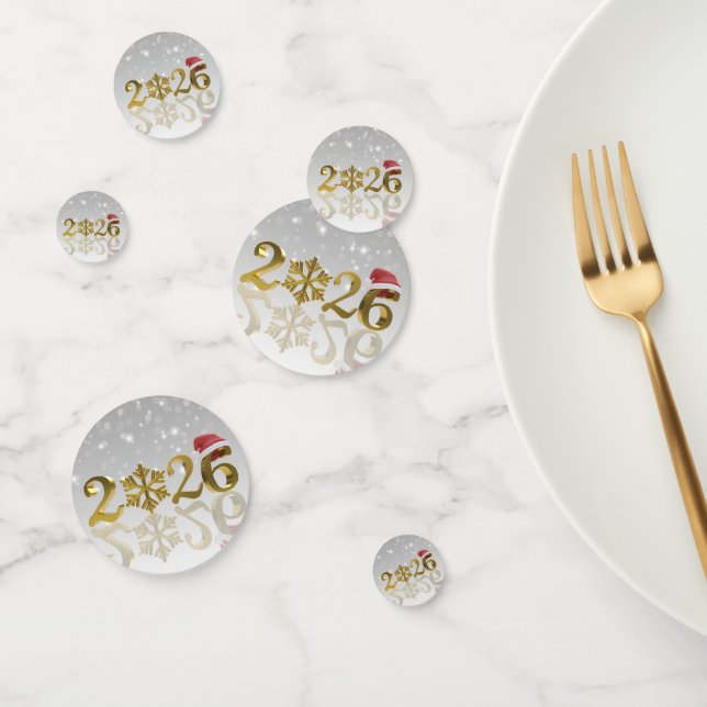 Confettis Santa Hat & Snowflake | Golden Happy New Year 2026 (Groupe)