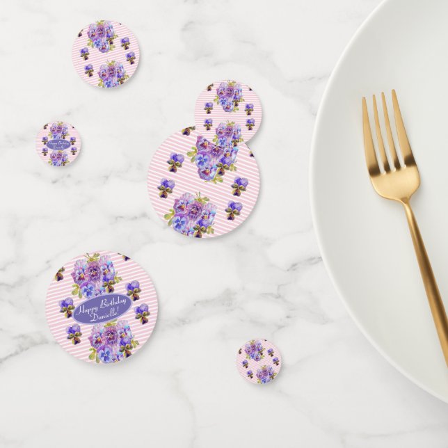 Confettis Shabby Pansy Rose Floral Party Purple Stripe (Groupe)