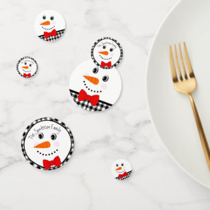 Confettis Snowman avec Red Bowtie Black Buffalo Plaid Trier,