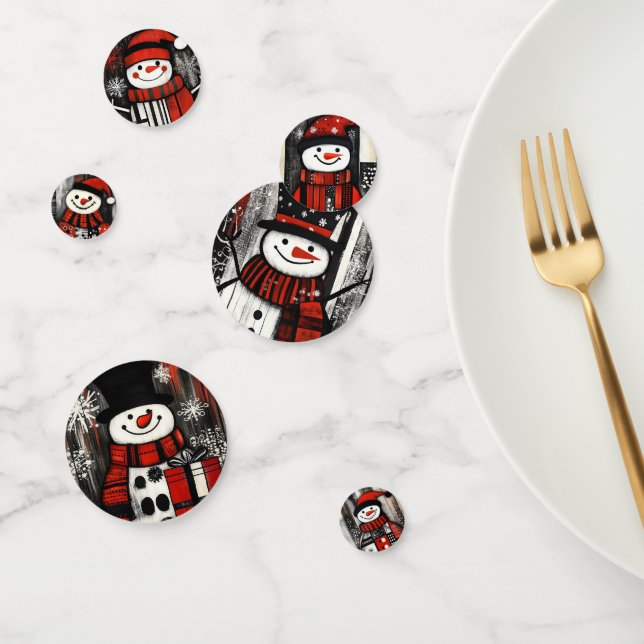 Confettis Snowmen rouge, noir et blanc (Groupe)