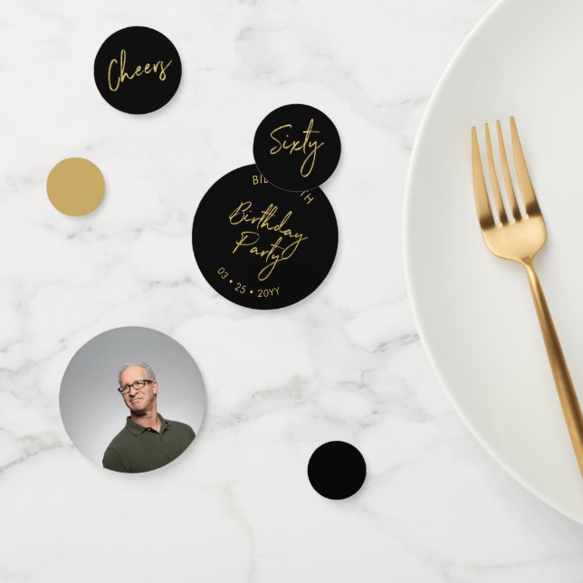 Confettis Soixante | Gold & Black Modern 60th Birthday Party (Groupe)
