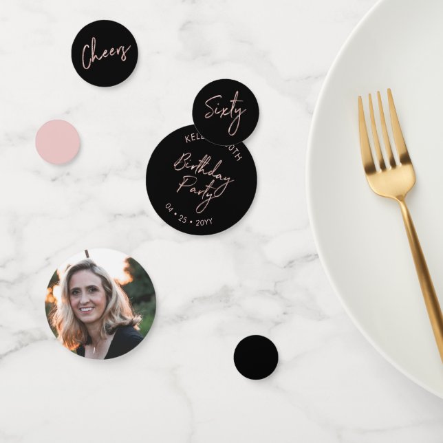 Confettis Soixante | Rose Gold & Black Modern 60e anniversai (Groupe)