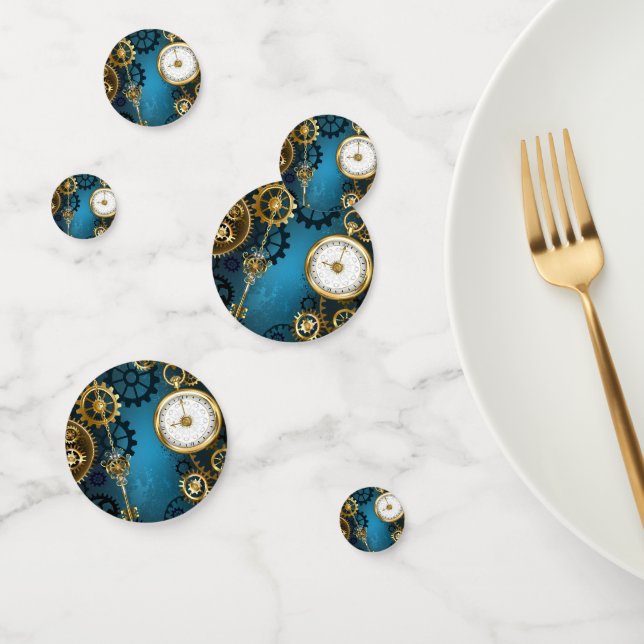 Confettis Steampunk Arrière - plan turquoise avec Gears (Groupe)