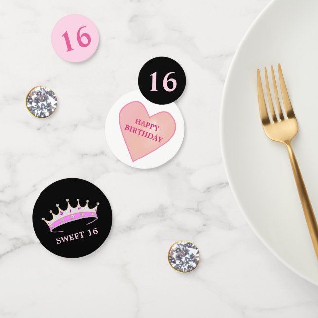 Confettis Sweet 16 Anniversaire sur Rose Gold & Black (Groupe)