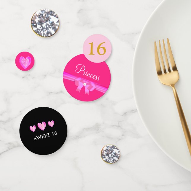 Confettis Sweet 16 Princess Diamond sur rose et noir (Groupe)