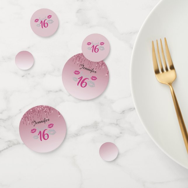 Confettis Sweet 16 Rose Anniversaire Personnalisé (Groupe)