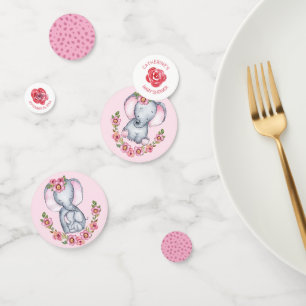 Confettis Sweet PInk Aquarelle Elephant Baby shower fille