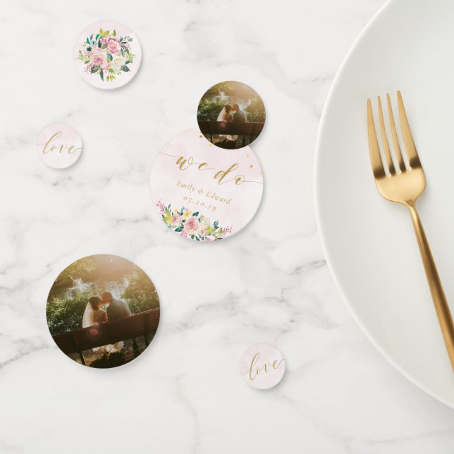 Confettis Table de mariage personnalisée Fleurs Rose Clair (Groupe)