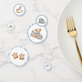 Confettis Table Ours en Velours Bleu Gingham