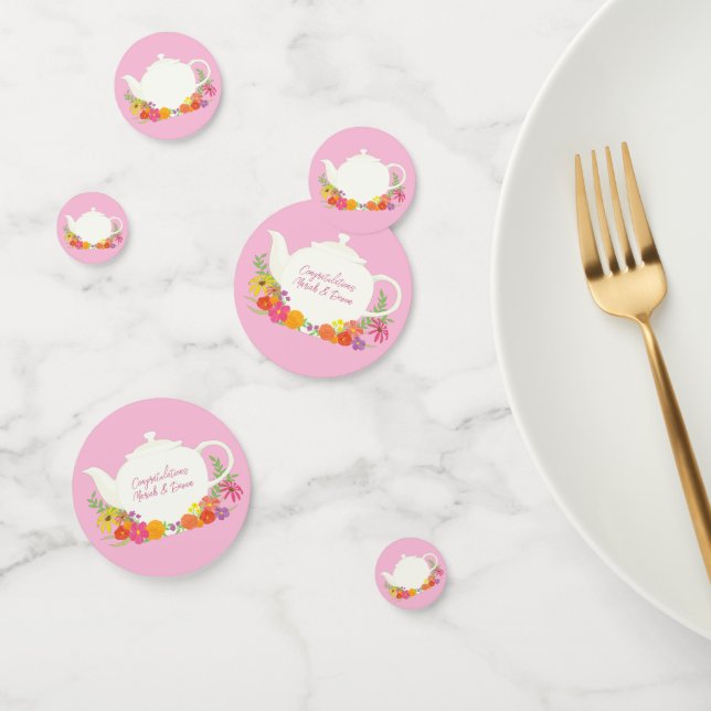 Confettis Tea Party Baby shower rose (Groupe)